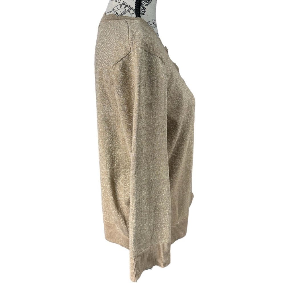 Women’s Cable and Gauge Gold Metallic Scalloped Edge Cardigan Sweater Size Large - Picture 6 of 9